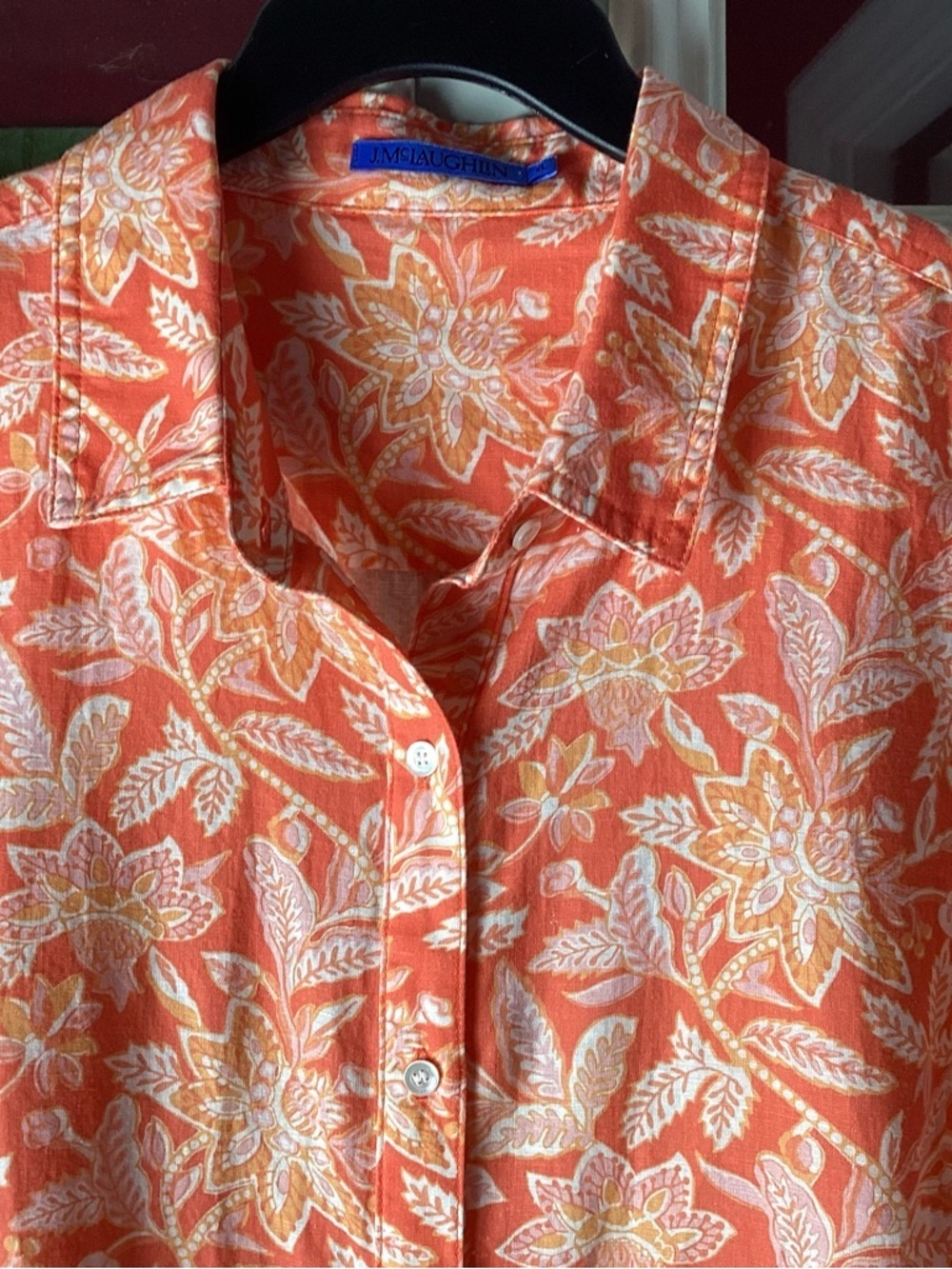 J. McLaughlin Coral Floral Button-Down Shirt Linen Cotton Blend - Picture 3 of 8